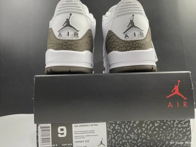 1st Kicks Shoes Mocha Air 3 Jordan Retro (2018) 136064-122 0813